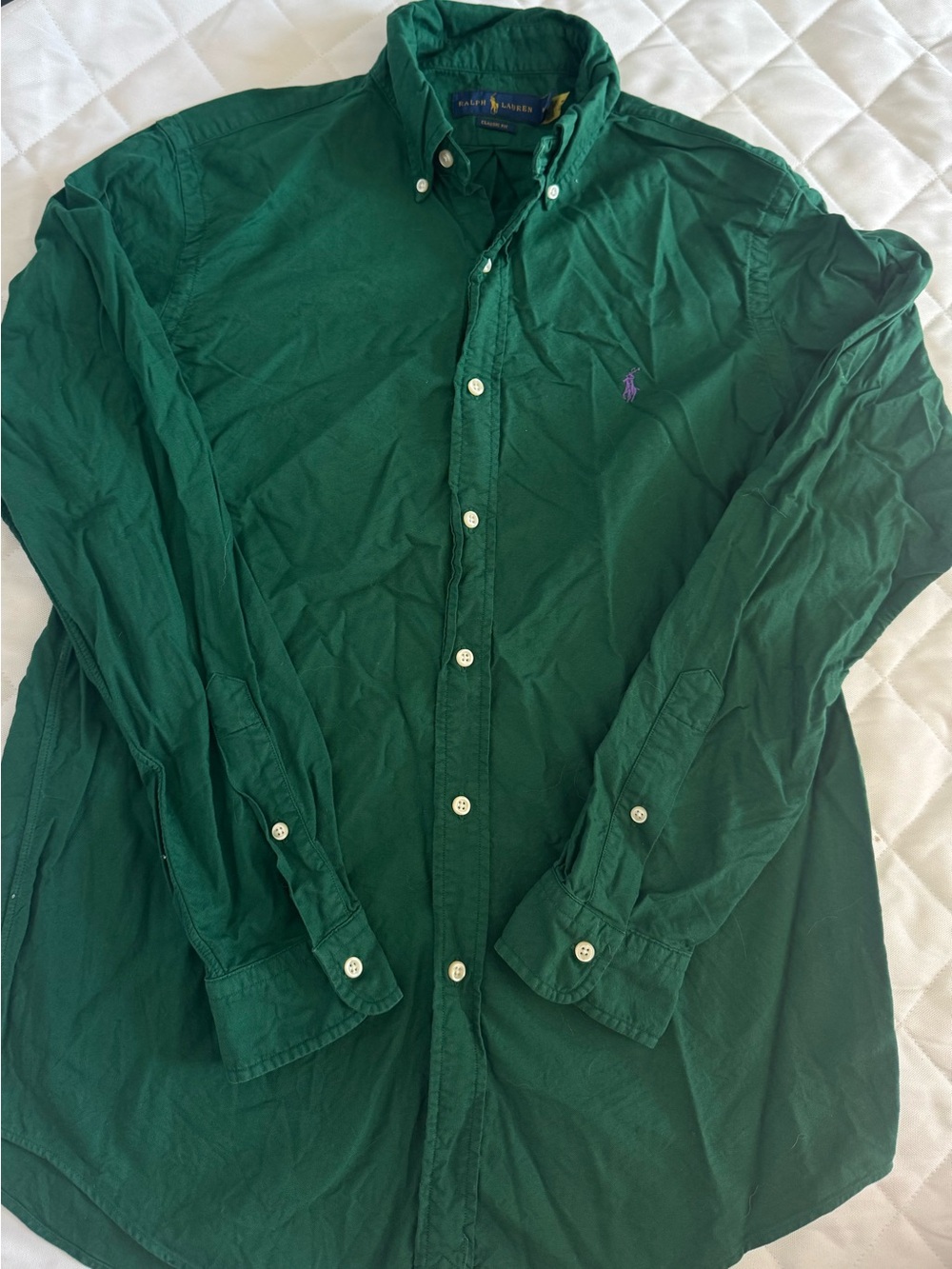 Ralph Lauren Classic Fit Green Oxford Button Down Shirt Purple Pony Preppy M